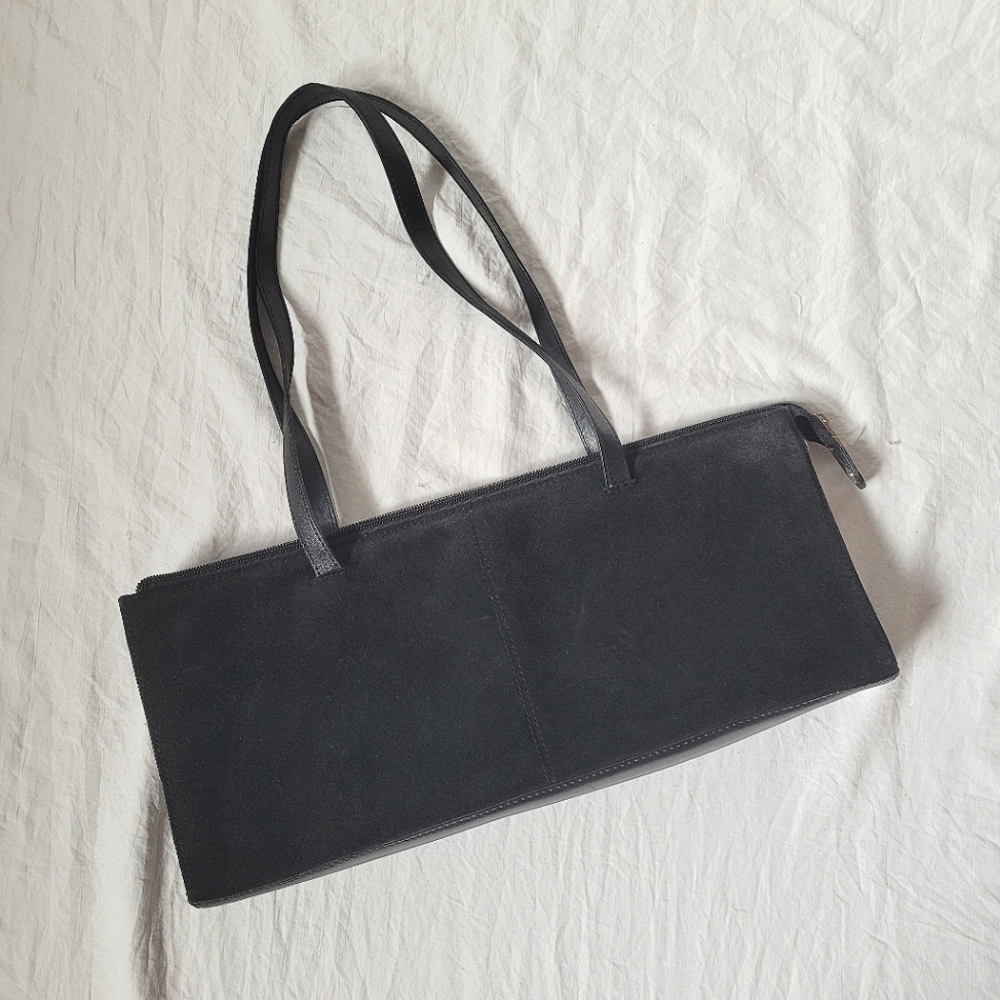 Rectangular faux suede shoulder bag